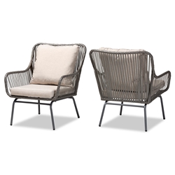 Baxton Studio Dermot Modern and Contemporary Beige Fabric and Grey Synthetic Rattan Upholstered 2-Piece Patio Chair Set